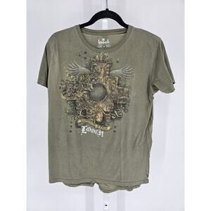 Vintage Y2K Looch Cultura Mens Sz M Short Sleeve T Shirt Olive Green Graphic